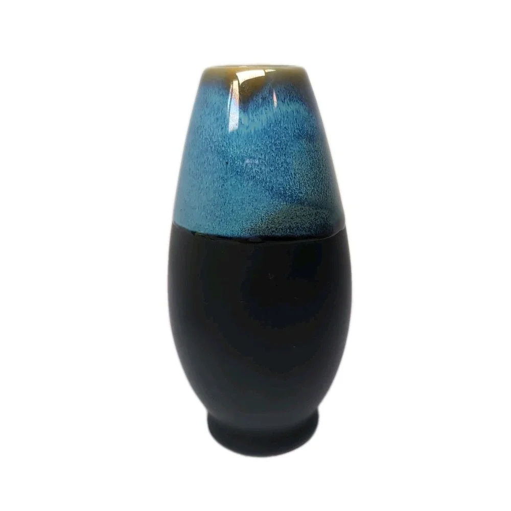 Pottery Glazed Small Onta Ware Style Black Blue Green 5